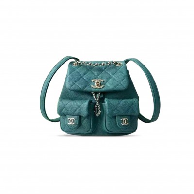 CHANEL SMALL BACKPACK GRAINED CALFSKIN & GOLD-TONE METAL GREEN AS3787 B16984 (17.5*16.5*10cm)